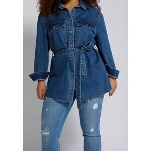 Studio Untold Denim Shirt Dress Belted Tunic Button Front Oversized